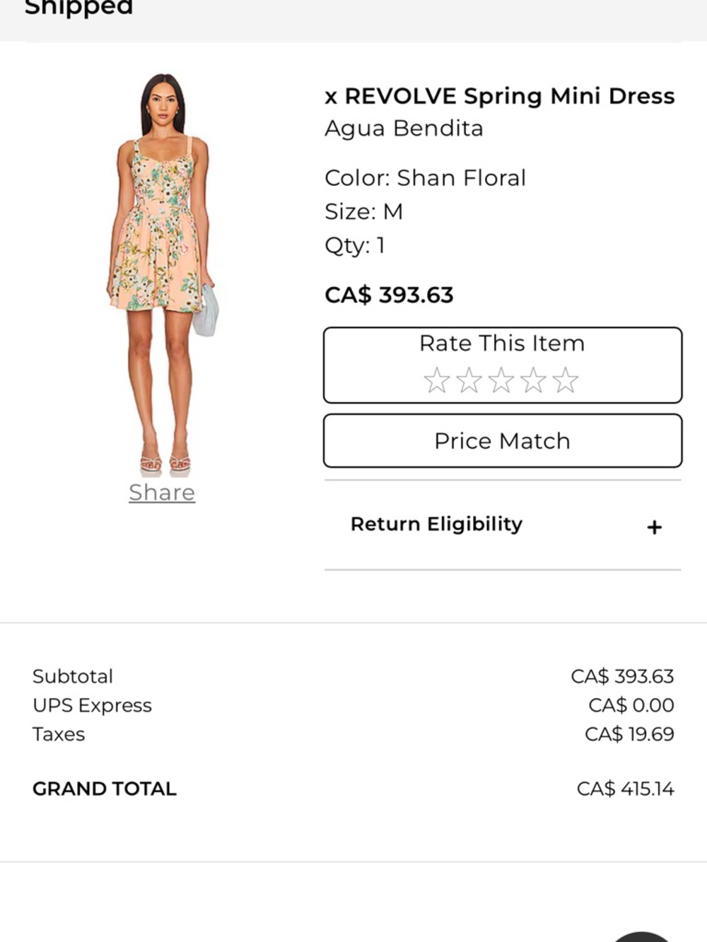 Agua Bendita Peach Floral Mini Dress with Green Floral Print